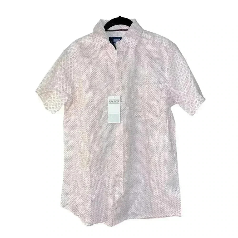Monument Super Soft Pink‎ Geometric Short Sleeve Button-Down Shirt E67